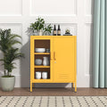 Metal Storage Sideboard with Lock, 33" H 2 Door Storage Cabinets with Adjustable Shelves, Durable Metal Accet Cabinet for Living Room Bedroom Entryway Yellow