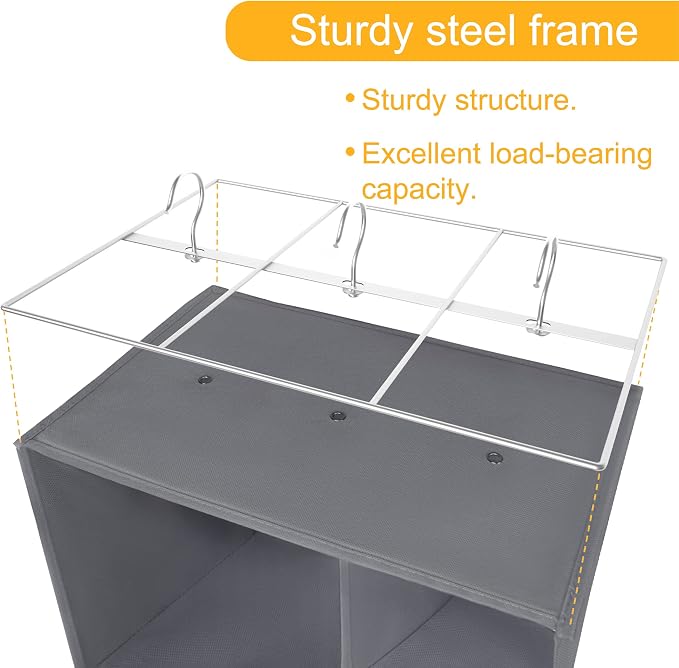 Libeder Shoe Organizer for Closet, 15 Shelf Hanging Closet Storage Shelves - 10 Shoe Rack Organizer and 5 Compartment for Clothes with 6 Side Mesh Pockets for Scarves Socks,Gloves, Grey
