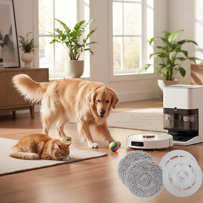 4PCS Microfiber Mop Cloth & Mop Tray – Fit for Roborock Q Revo Qrevo Robot Vacuum Cleaner, Washable Pad Replacement, Cloths Holder Mount Spare Parts, Wiping Plates, Floor Cleaning Accessories