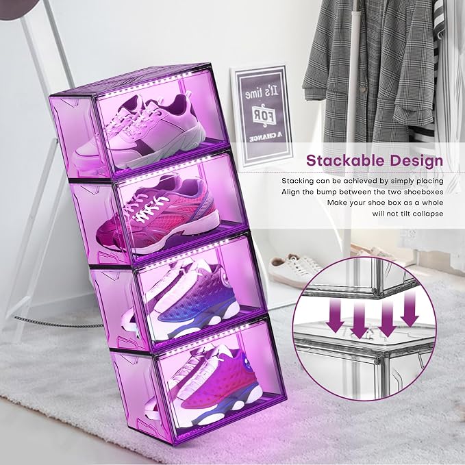 Oltraman LED Smart Shoe Boxes Display Case, Stackable Storage Organizers