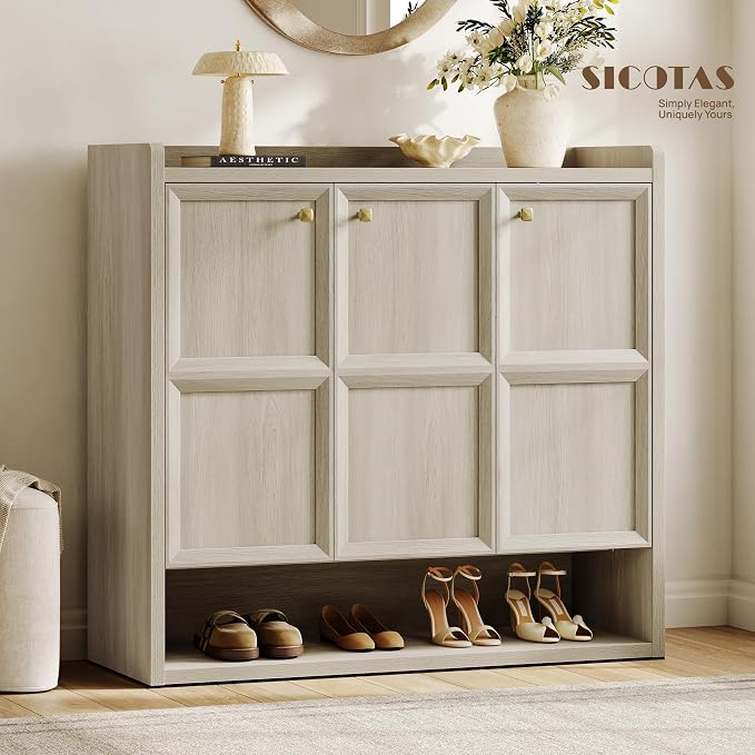 SICOTAS Shoe Storage Cabinet for Entryway, 6-Tier Shoe Cabinet with 3 Doors | 47.6" Wide Extra Large Shoe Cabinet with 3 Doors, Holds Up to 30 Pairs, Adjustable Shelves Shoes Rack Organizer for Hallway