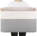 75L Large Cotton Rope Basket, Soft Toy Storage Bin for Nursery & Living Room, Decorative Blanket Basket for Bedroom, Baby-Safe Organizer for Pillows &Laundry, 22''×17''×12'', Grey and White