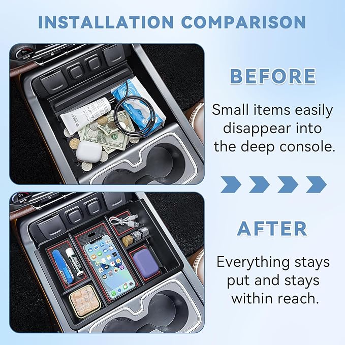 Center Console Organizer Tray for 2014-2018 Chevy Silverado/GMC Sierra 1500 | 2015-2019 Silverado/Sierra 2500HD/3500HD Accessories, Armrest Storage Box Add Extra Storage, Full Console w/Bucket Seat ONLY