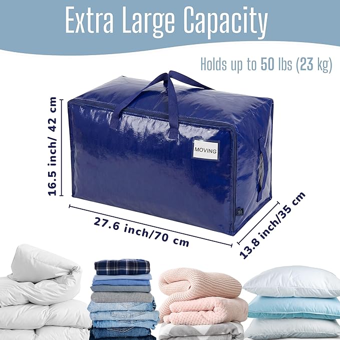 VENO 2 Pack Extra Large Heavy Duty Moving Bags with Wide Opening & Reinforced Handles, Reusable Storage Tote Bags with Strong Zippers for Clothes, College Dorm Essentials & Moving Supplies