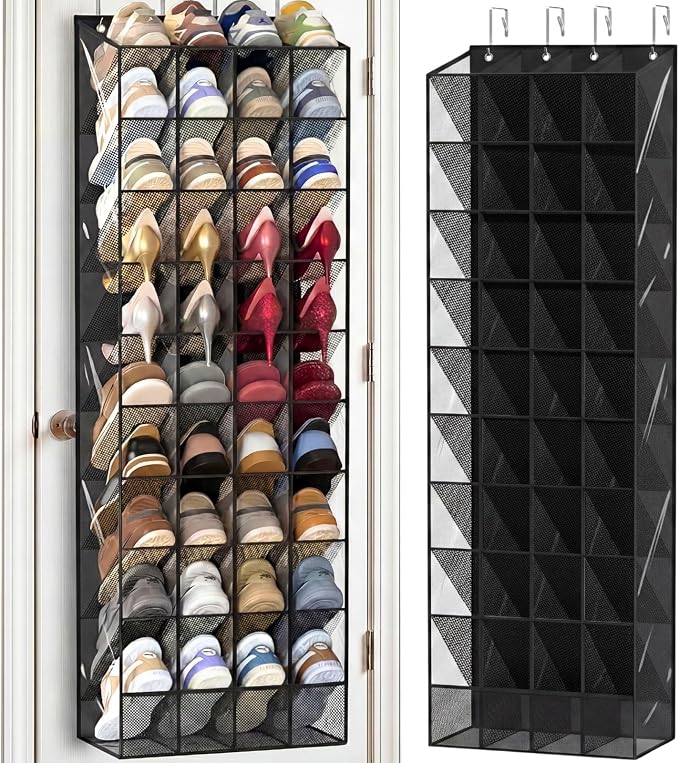 30-40 Pairs Over the Door Shoe Organizer, Clear Large Pockets Hanging Shoe Rack, Space-Saving Closet Door Organizer Fits Boots,Sneakers or Larger Shoes,Shoe Storage for Bedroom,Small Closet,Entryway