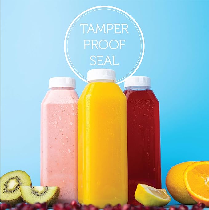 Diplastible Disposable Plastic Juice Bottles-16 Oz with Lids | 12 Pack | for Water, Orange Apple Lemon Juicing, Smoothies, Milk, Reusable, BPA Free, Tamper-Proof Caps, Catering, Takeout