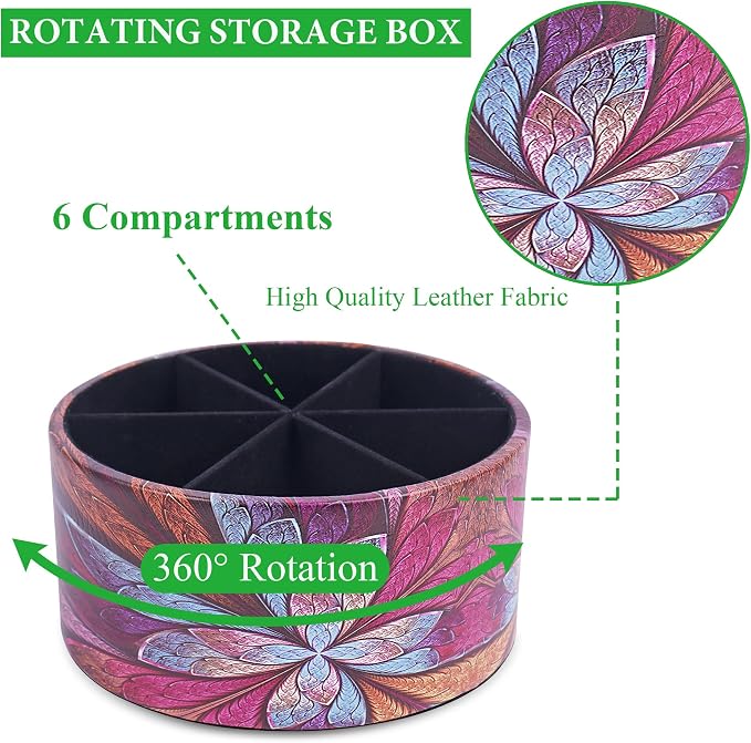 Remote Control Holder, 360°Spinning PU Leather Desk TV Remote Caddy,Desk Storage Box Room Accessories for Controller, Media,Mail,Calculator, Mobile Phone,Pencil(1B-Purple Flower)