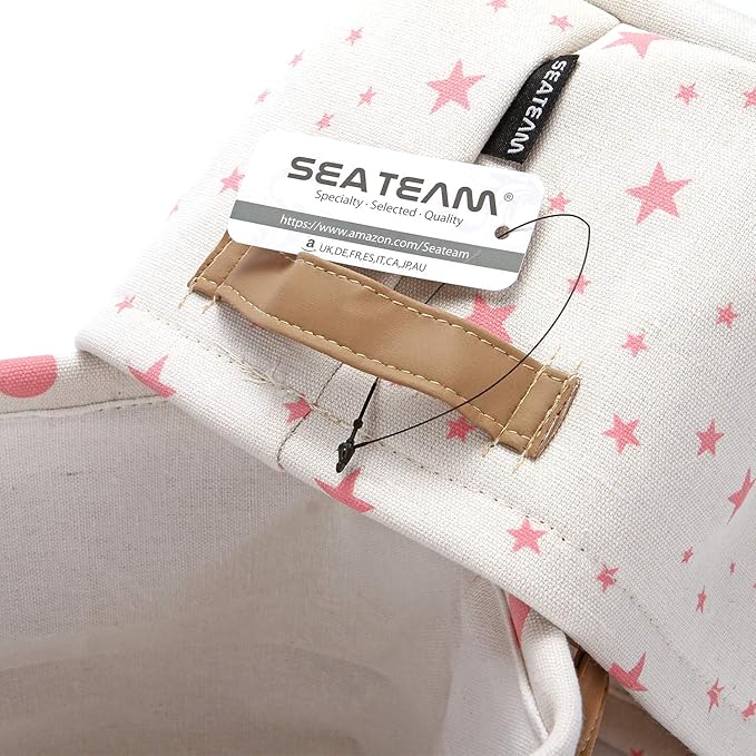 Sea Team Collapsible Small Canvas Fabric Storage Basket with Handles, Square Mini Storage Box, Cube, Foldable Shelf Basket, Closet, Desk Organizer for Nursery, Home, Office (Pink, Set of 4)