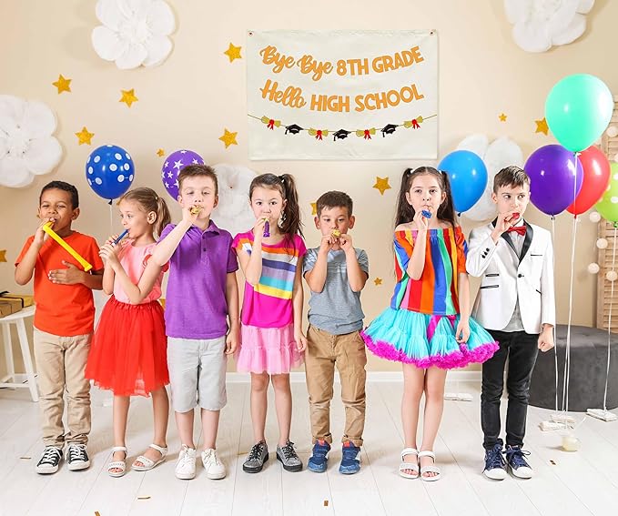 Graduation Banner Party Decor-Rectangular Canvas Banner Pennant Poster Wall Sign-Garland for Congratulation Graduation Party Supplies Classroom Front Door Home Decorations-Bye Bye 8th Grade