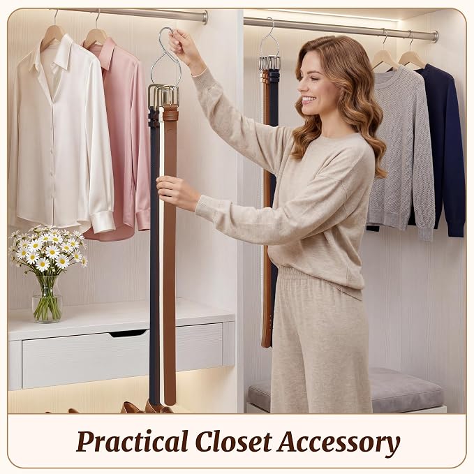 MEILIDY Metal Belt Hanger with Safety Buckle for Closet, Silver, 2 Pcs | Compact Belt Rack, Easy to Hang, Fits for Belts, Ties, Jeans, Scarves, Hats, Purses, Jewelries, Cords, Carabiners