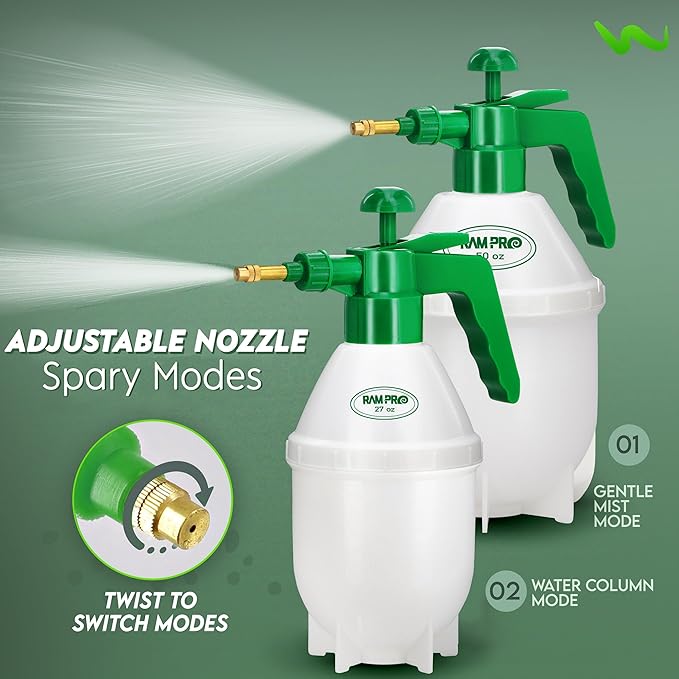 Garden Pump Sprayer, Handheld Bottle Mist Water Sprayer, Hand Pressure Home Cleaning Plant Lawn Sprayer w/ Safety Valve & Adjustable Bronze Nozzle, 1 Liter/1 QT/.26 Gallon/34 Ounces/1000 ml –By Rampro