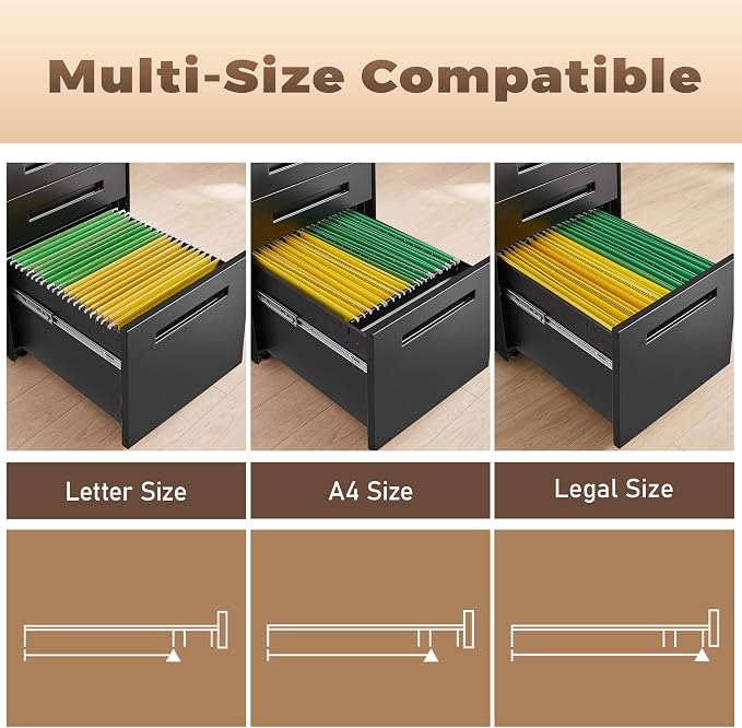 Approgreent Fully Assembled Home Office Filing Cabinet with Lock | Mobile File Cabinet with Anti-tipping Wheels, Fits A4, Letter & Legal Size Files & Folders, Matte Black