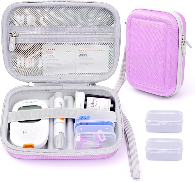 Krypthos Diabetic Supplies Travel Case, Carrying Case for Diabetes Blood Glucose Meter, Portable Diabetes Testing Kit Storage Organizer Bag for Blood Sugar Test Strips, Lancets, Lancing Device-Violet | Krypthos Portable Diabetes Testing Kit Storage Org...