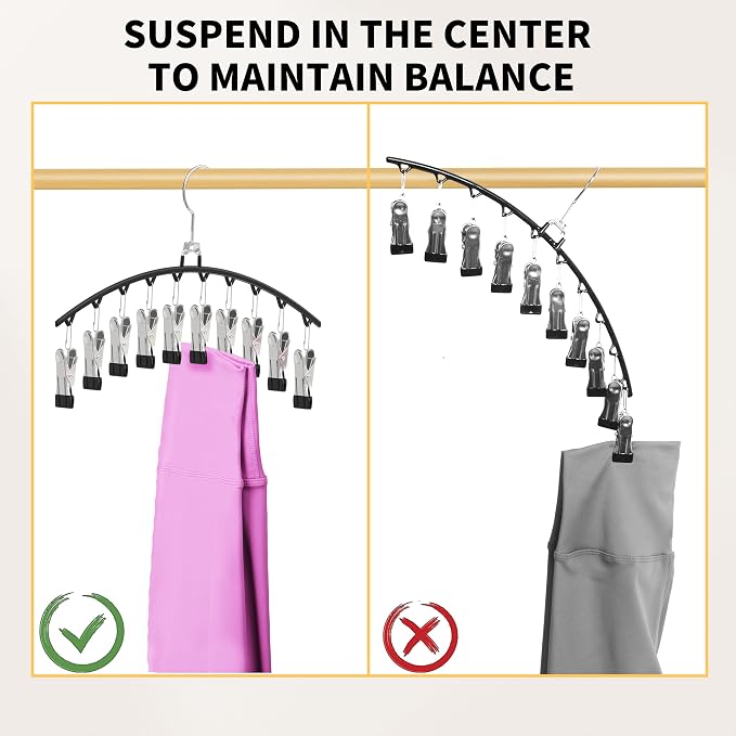 Legging Hangers for Closet Organizer, Space Saving Metal Legging Hanger(2) | capable of Hanging 20 pairs of Pants, Shorts, or Scarf, Legging Organizer for Closet Hanging, Black