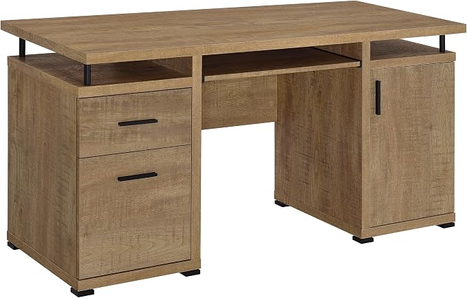 Coaster Home Furnishings - Tracy - Wood - 2-Drawer Computer Desk with Rectangular Design, Keyboard Tray, and Raised Top - Home Office - Mango - 800788