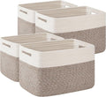 OIAHOMY 4 Pack Storage Basket, 13"x9"x7.8" Cotton Rope Baskets for Shelves, Closet Organizer for Bedroom & Living Room, Soft Decorative Bins for Organizing Towels, Books & Toys, Deep Brown & White