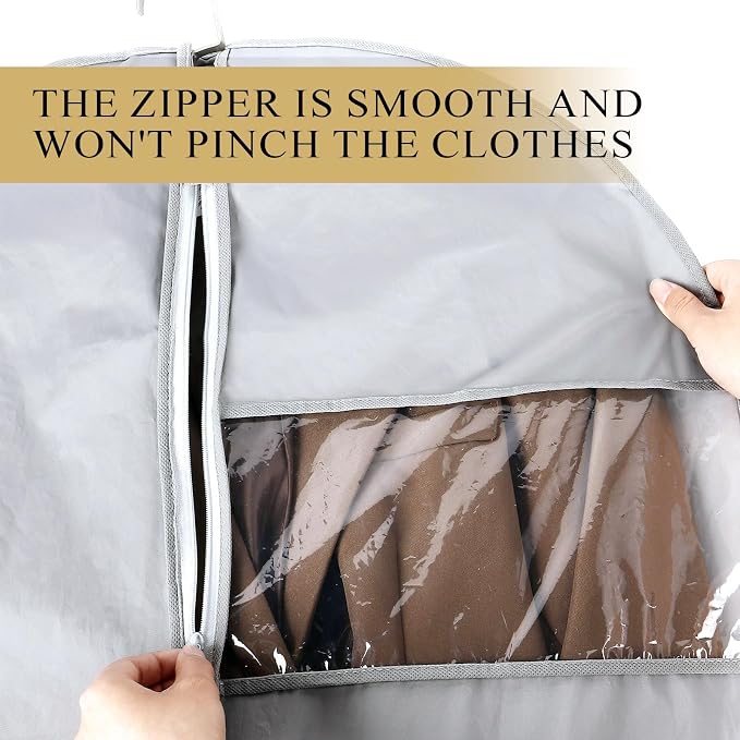2Pcs Garment Bags Covers, 39Inch Hanging Clothes Bag, Suit Cover Bags with Clear Window for Hanging Closet Clothes Storage and Travel (2, Gray, 39 inch)