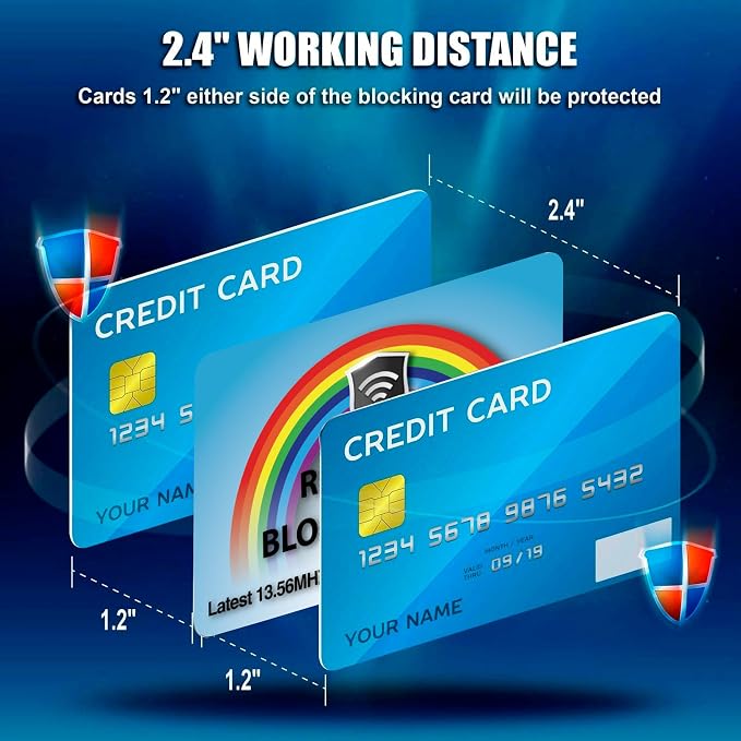 SaiTech IT 2 Pack RFID Blocking Card for Credit Debit ID Card, Rainbow Blue | Slim Anti-Theft Contactless NFC RFID Blocker Protector, Easily Fit into Wallet and Purse, for Men & Women