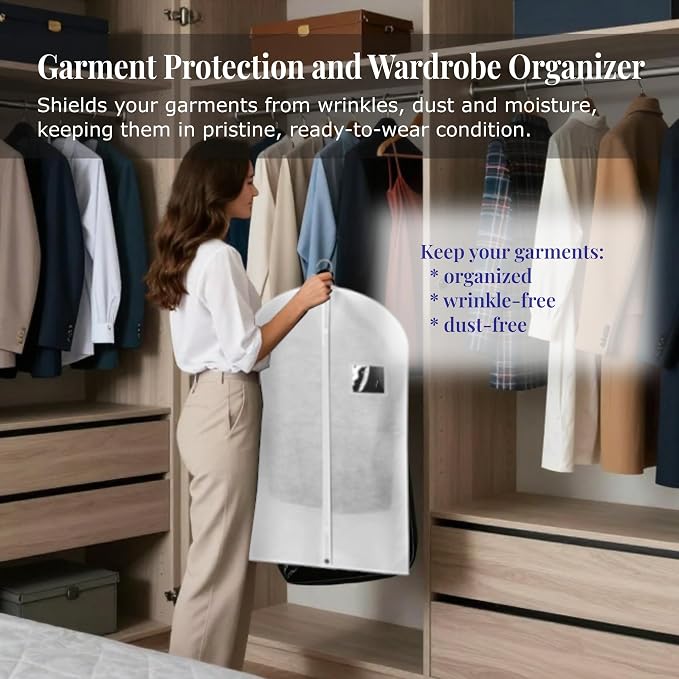 2-Pack Breathable Garment Bags for Hanging Clothes – Dust-Proof Suit & Dress Covers with Clear Window – Waterproof, Foldable Closet Storage Organizer for Coats, Gowns, and Jackets (White, 32")