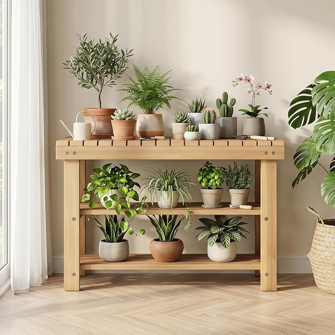 GOFLAME Wooden Shoe Rack Bench, 3-Tier Free Standing Entryway Bench Seat with Slatted Shelves, Shoe Storage Organizer for Entryway, Hallway, Bedroom, Living Room, Small Space, 28"x11"x18"
