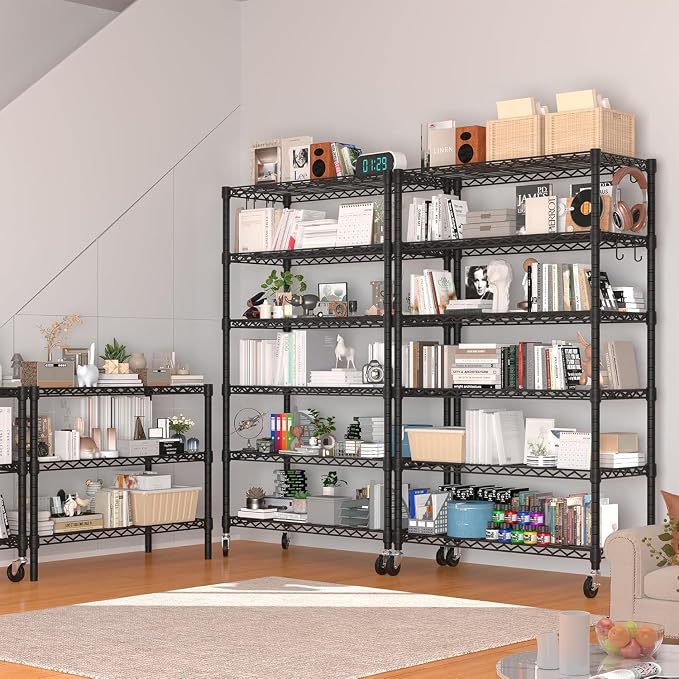 PrimeZone 6 Tier 36'' W X 18'' D X 78'' H Wire Shelving with Wheels 1500lbs Storage Shelves NSF Listed Heavy Duty Metal Shelf Adjustable Rolling Rack Easy Assembly for Home Kitchen Garage Pantry