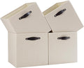 Cube Storage Bins | 13"x15"x13", Beige, 4 Pack | Multi-Size | 2X Thick Support Board | Vegan Leather Handles | 7.7 oz/yd² Fabric | Drawer Insert Basket Fits KALLAX