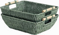 StorageWorks Extra Large Wicker Storage Basket for Organizing with Wooden Handles, Toilet Paper Baskets, Bosana Green, 2-Pack