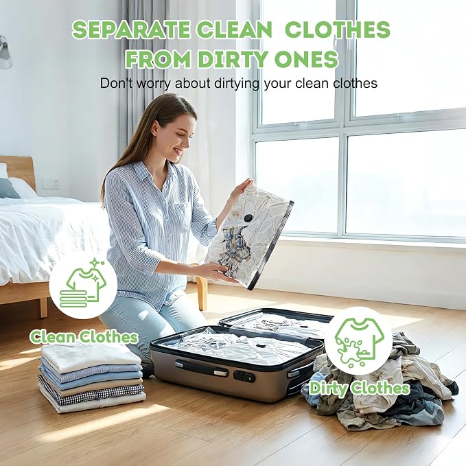 18 Pack Vacuum Seal Bags for Clothing Travel with -60000Pa USB Pump, Save 80% of Space for Clothes (18 Combo)