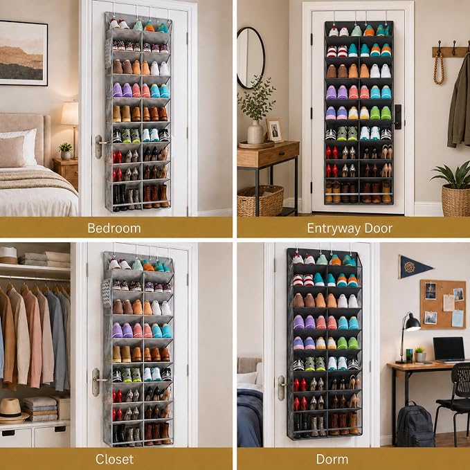 HOMELUX THEORY 10 Tier Hanging Shoe Organizer for Closet, Over the Door Shoe Organizer with Deep Pocket, Shoe Rack for Closet & Entryway, Large Capacity Storage for Boots, Sneakers & Shoes (Dark Gray)