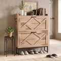 Nicetree Shoe Cabinet with 2 Flip Drawers，Freestanding Shoe Storage Cabinet, Narrow Shoe Organizer Cabinet, Farmhouse Slim Shoe Rack Cabinet for Entryway, Oak with Hook