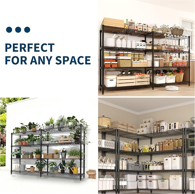 Metal Storage Shelves 4-Tiers, 60" H Wire Shelving Units Heavy Duty 265LBS Loads per Shelf, Adjustable Standing Wire Rack Shelf, for Home Office Pantry Room Basement,71" W x 15.7" D