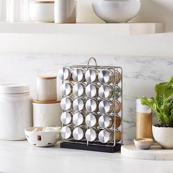 Amazon Basics 20 Jars Spice Organizer Rack, Silver (Pack of 4)