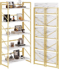 JSB 5 Tier No Assembly Folding Bookshelf, Foldable Storage Bookcase for Home Office, Space-Saving Storage Shelf for Living Room, Bedroom, Office (White&Gold)