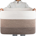 OIAHOMY 108L Large Cotton Rope Basket, Rectangle Woven Baskets for Storage, Nursery Blanket Storage Living Room, Toy Basket with Handle-25”x16”x16”-Gradient Dark Brown