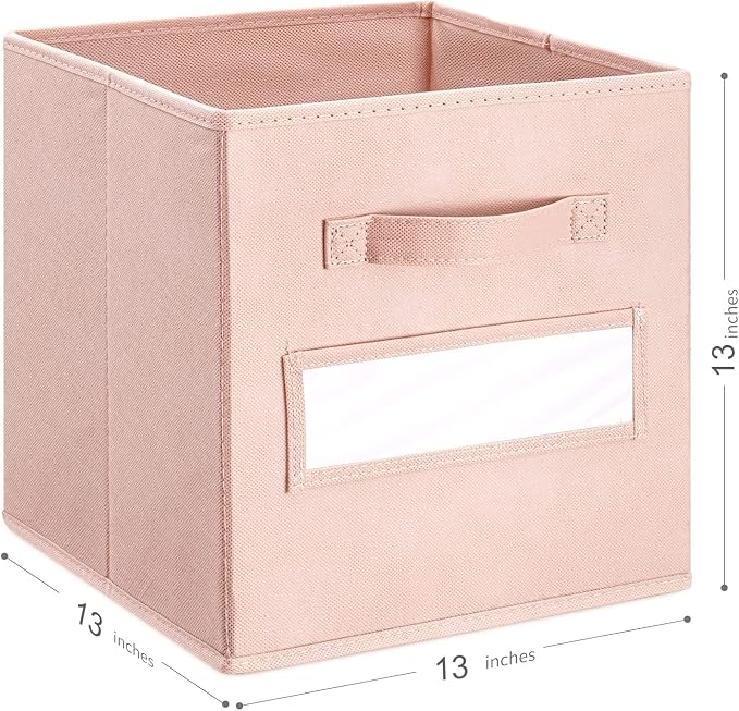 13x13x13 storage cube bins(Set of 8) Fabric storage cubes with 8 Labels Window Cards & a Pen, storage cubes 13x13, Collapsible 13 inch cube storage bins, Cubby Boxes, Pink