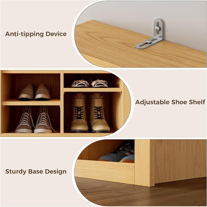 IRONCK 70"H 26"W Hall Tree with Bench and Shoe Storage, 6-in-1 Entryway Bench with Coat Rack, Adjustable Shelf, Hanging Hooks, 6 Shoe Cubby, 2 Tier Top Storage for Entryway, Bedroom, Living Room, Oak