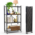 Our Modern Space 4-Tier Foldable Storage Shelf with Wheels | Metal Rack Collapsible Shelving Display | Rolling Cart for Books Kitchen Storage Shelves | Pantry & Closet Organizer | Office Room Decor