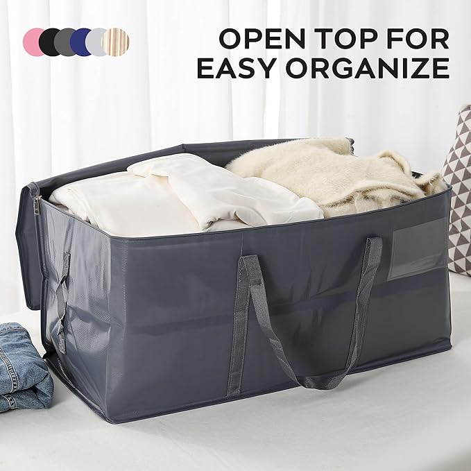 Reniteco Extra Large Moving Bags, 6 Pack Grey Heavy Duty Totes For Storage with Wrap Around Handles, Storage Bags for Space Saving, Alternative to Boxes & Bins