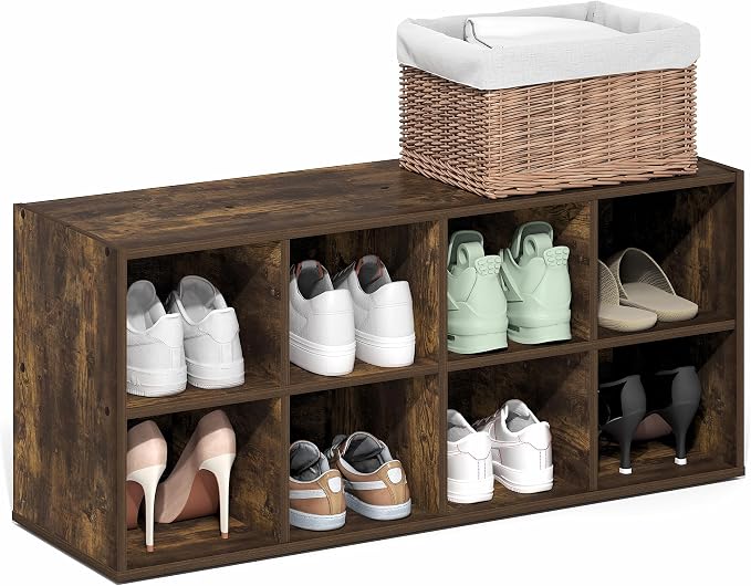 Furinno FANO 8-Cube Shoe Rack, Stackable Shoe Organizer, Amber Pine | 11.7 x 35.9 x 15.6, Shoes Storage, for Closet Entryway, Office, Garage
