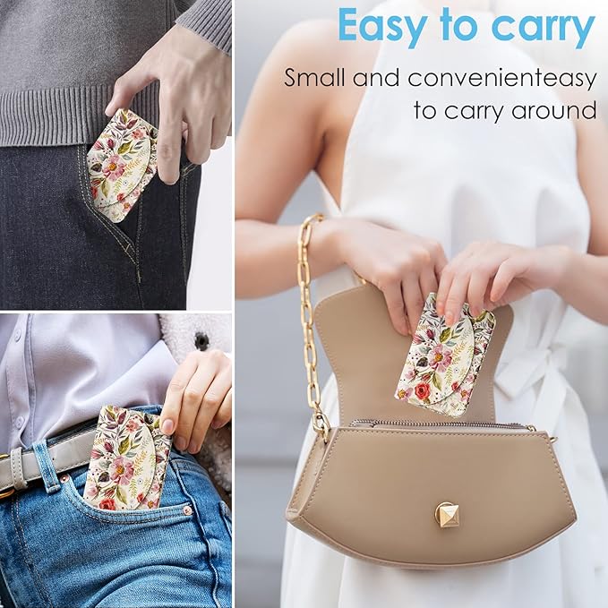 Business Card Holder，PU Leather Business Card Case Color Printing Pattern Card Holder Wallet，Pockets Magnetic Credit Card Holders for Men and Women，Vintage Flowers