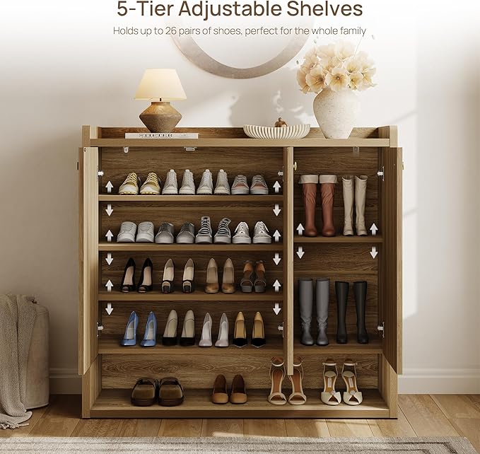 SICOTAS Shoe Storage Cabinet for Entryway, 6-Tier Shoe Cabinet with 3 Doors | 47.6" Wide Extra Large Shoe Cabinet with 3 Doors, Holds Up to 30 Pairs, Adjustable Shelves Shoes Rack Organizer for Hallway