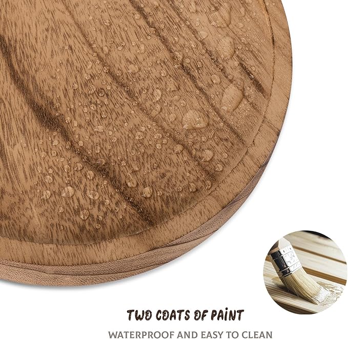 Round Decorative Tray Farmhouse Kitchen Decor Soap Dish, 9" Brown | Waterproof, Lightweight, Easy Clean, Wood Riser Pedestal Stand Accessories for Office Desk, Vanity, Counter, Sink