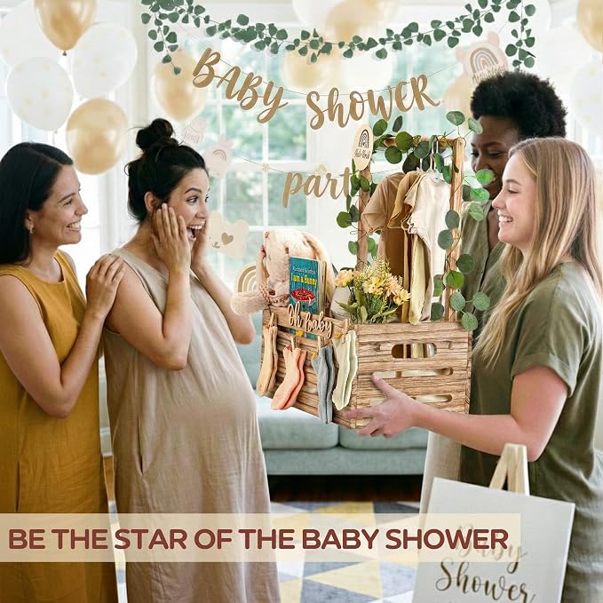 Wooden Baby Shower Crate Closet - Personalized Baby Gift Baskets with Hangers and Handle, Brown Large Newborn Boy Girl Clothes Storage Box for Newborn New Parent