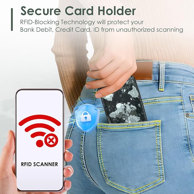 Metal Credit Card Holder for Women or Men,World Map RFID Blocking Slim Hard Card Case ID Case Mini Aluminum Travel Wallet