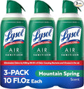Lysol Air Sanitizer Spray with Bacterial Odor Eliminator for Home & Office, Sanitizing Air Spray, Air Freshener Alternative, Mountain Spring Scent, 10 oz (Pack of 3)