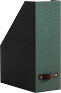 Bigso Estelle Fibreboard Magazine Holder with Leather Handle - Magazine File Holder and Organizer for Papers and Catalogs on Home or Office Desks - W4.4 x D9.8 X H12.7 (inches) - Dark Green