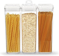 Felli Flip Tite TALL Storage Container with Lid 4" Air Tight Easy Open Ring Top, Clear Acrylic Skinny Canister Jar for Spaghetti Lasagna Fettuccine Noodle, Kitchen Cupboard Pantry Organizer (2.0 qt)