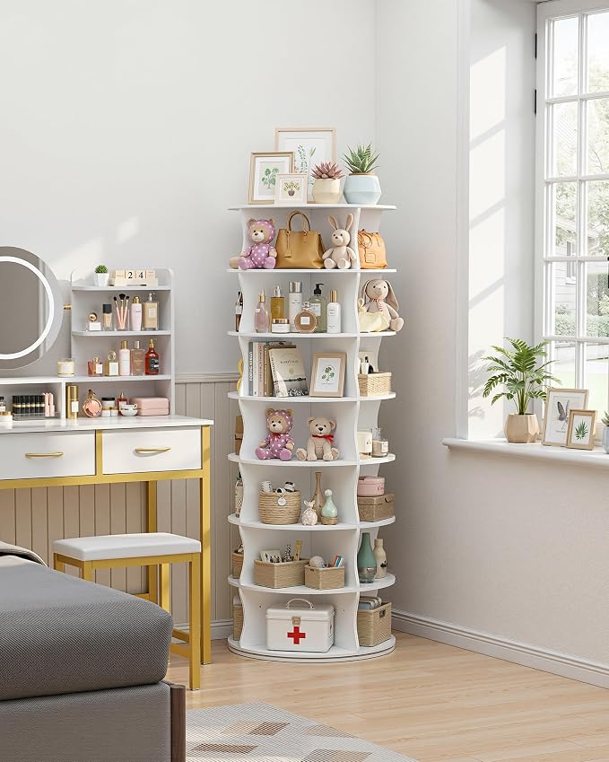 Kitsure Shoe Rack - 7-Tier Rotating Shoe Rack Tower, 360° Revolving Display & Storage Solution with Lazy Susan, Space-Saving Shoe Rack for Entryway, Closet, Bedroom, White