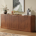Evermagin 67" Fluted Walnut Buffet Cabinet with Storage | Mid-Century Modern Wood Sideboard, Large Credenza With 6 Doors for Kitchen or Living Room, 67"W x 31.5"H x 15.7"D