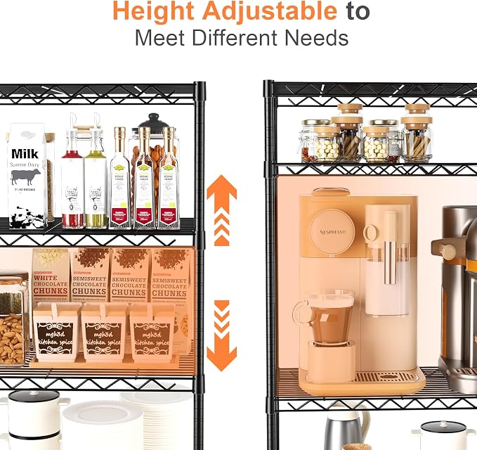 5-Tier Heavy Duty Shelving Unit,30" Wx14 Dx62 H,Metal Shelving with Lockable Wheels,Wire Shelf Rack,Height Adjustable Metal Storage Shelves Organizer for Kitchen,Garage,Office,Laundry,Pantry